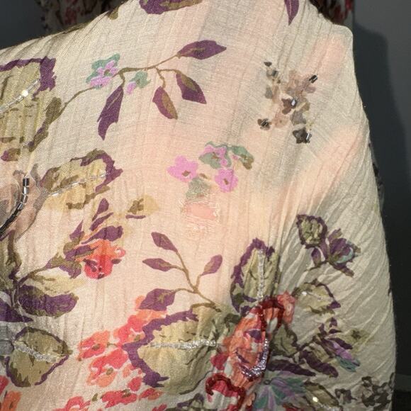 Aratta Silent Journey Hand-Beaded Floral Kimono Duster Topper Open Boho FLAWED - Picture 13 of 14